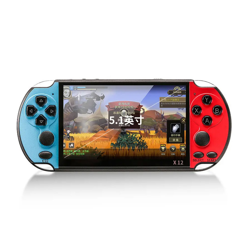 Consola Portátil X12, pantalla 5.1", contiene 10 mil juegos, rojo con azul