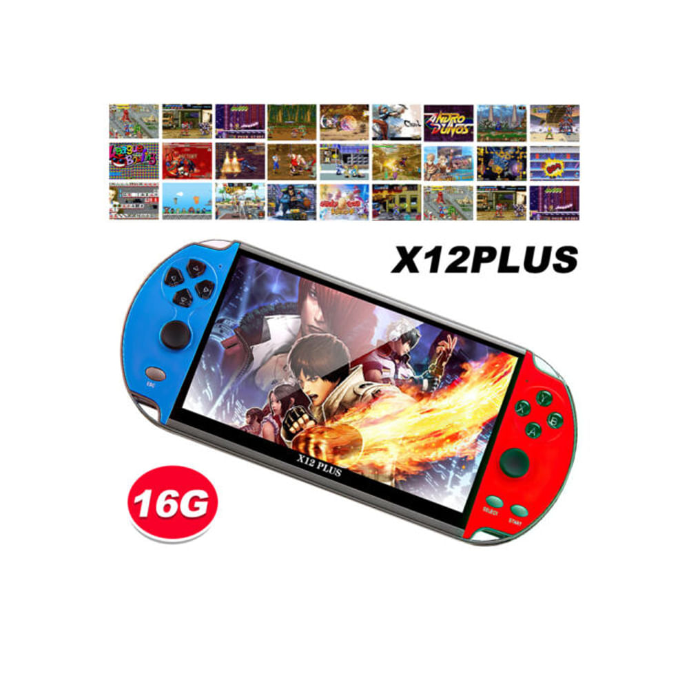 Imagen 2 del producto Consola Portátil X12 Plus, pantalla 7.1"", contiene 10 mil juegos, rojo con azul