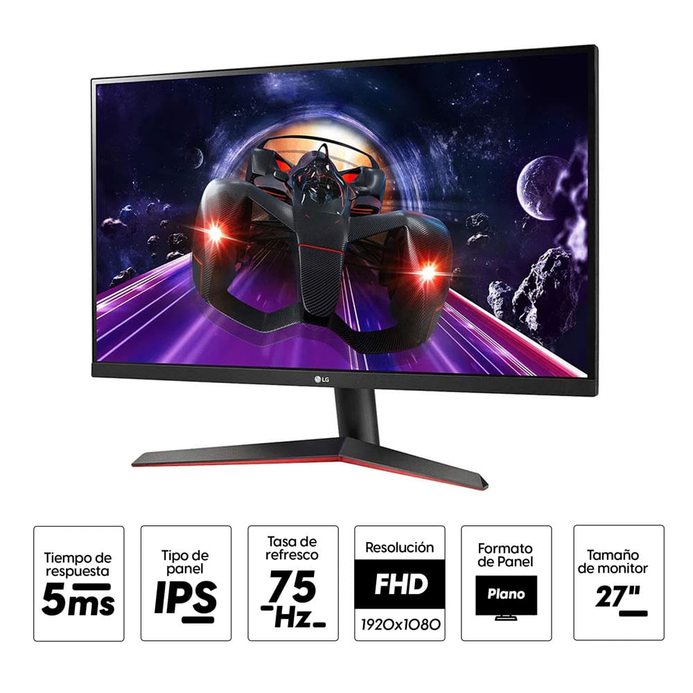 Imagen 2 del producto Monitor plano 27” LG 27MP60G, Panel IPS,  FHD(1920 x 1080), 75Hz, 5ms, FreeSync