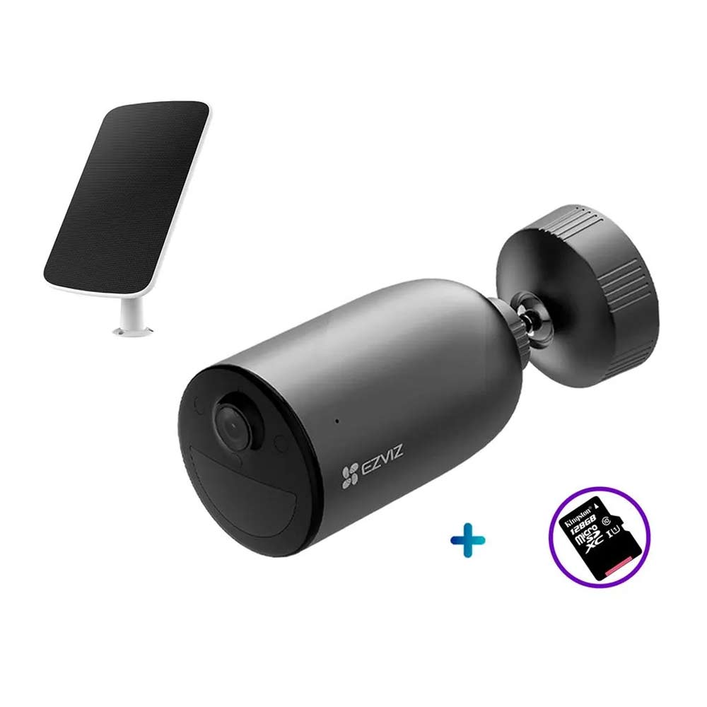 Cámara de seguridad Ezviz EB3 wifi, exterior, 3MP 2K, rotativo + Panel solar + Micro SD 128GB