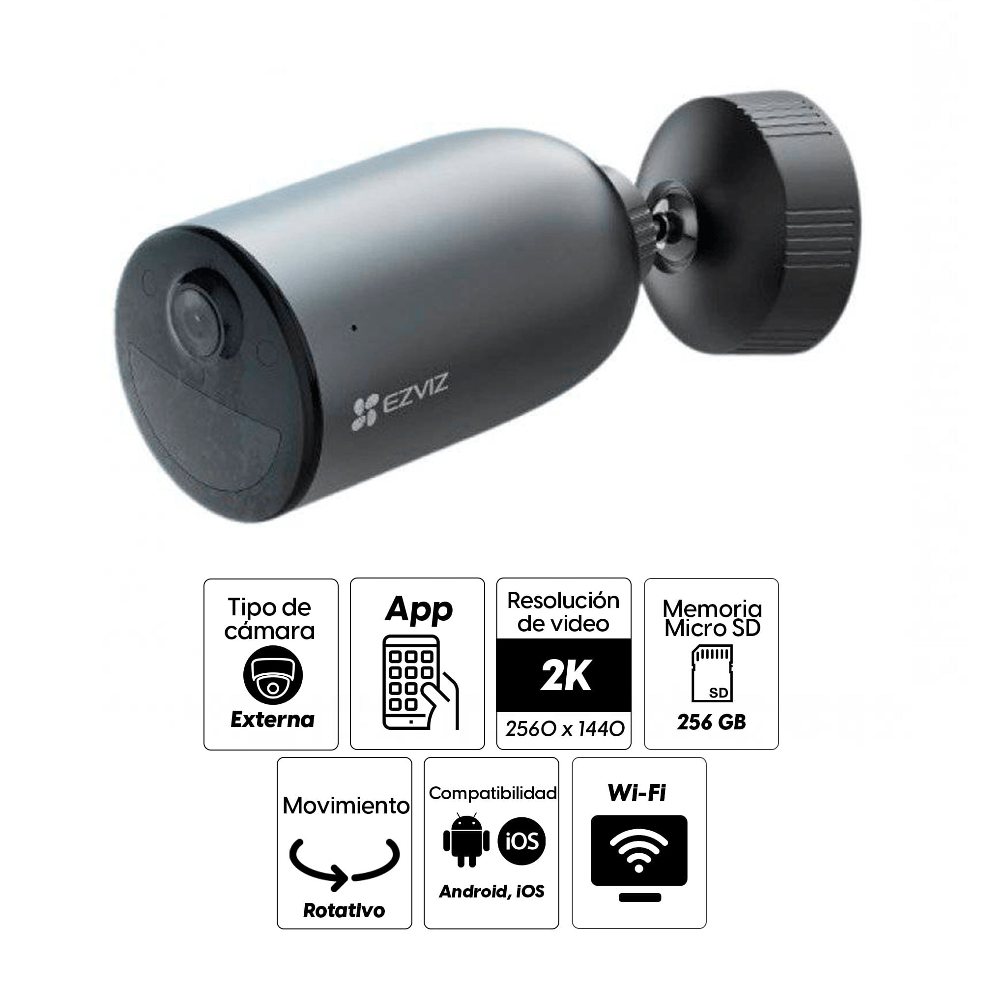 Imagen 2 del producto Cámara de seguridad Ezviz EB3 wifi, exterior, 3MP 2K, rotativo + Panel solar + Micro SD 128GB