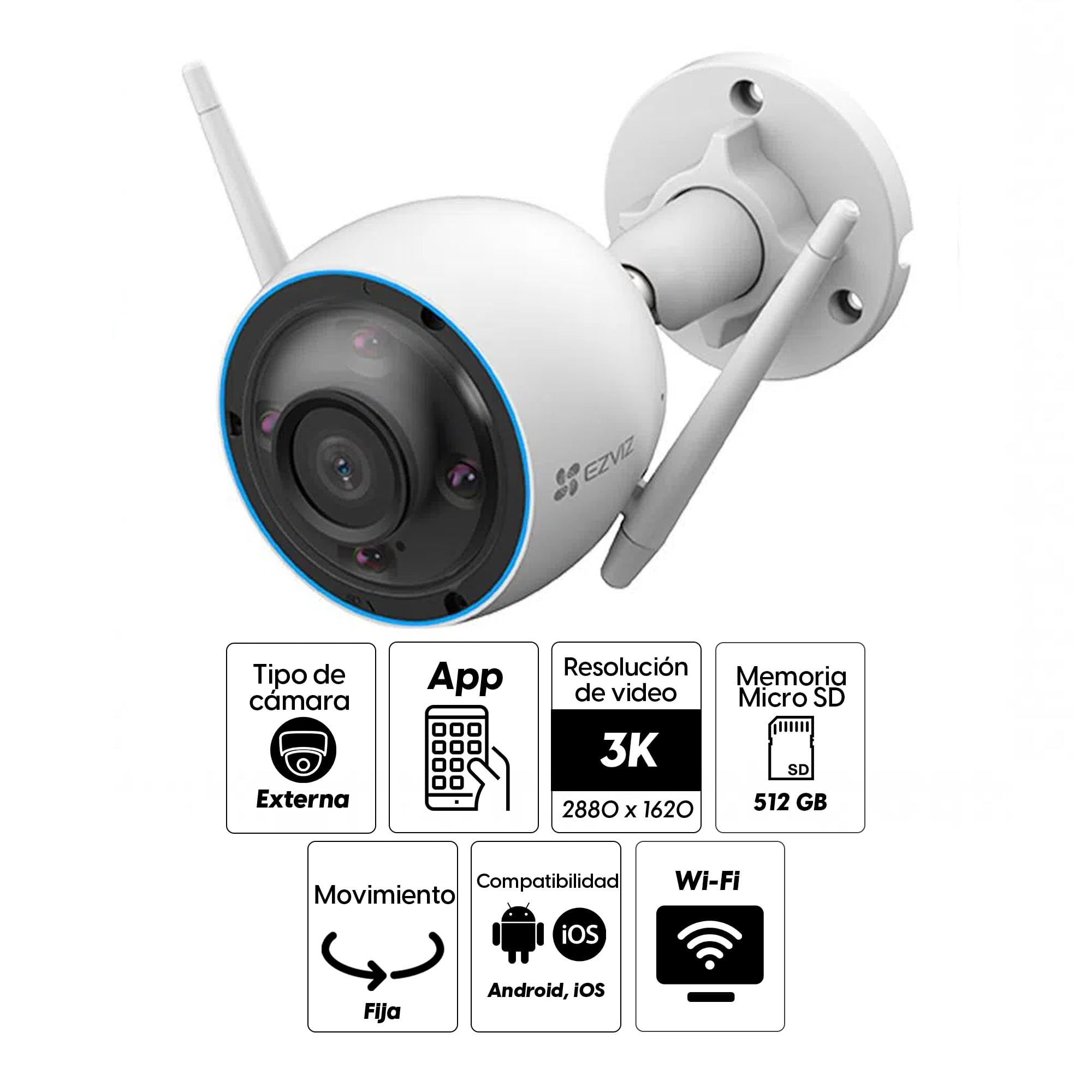 Imagen 2 del producto Cámara de seguridad Ezviz H3 wifi, exterior, 5MP 3K, con detección inteligente de persona y autos + Micro SD 128GB