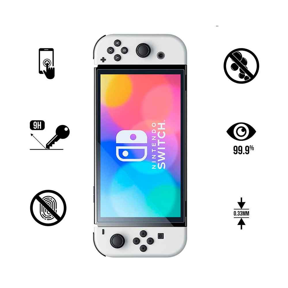 Imagen 2 del producto Pack de 2 protectores de pantalla, vidrio templado, Nintendo Switch OLED, dureza 9H