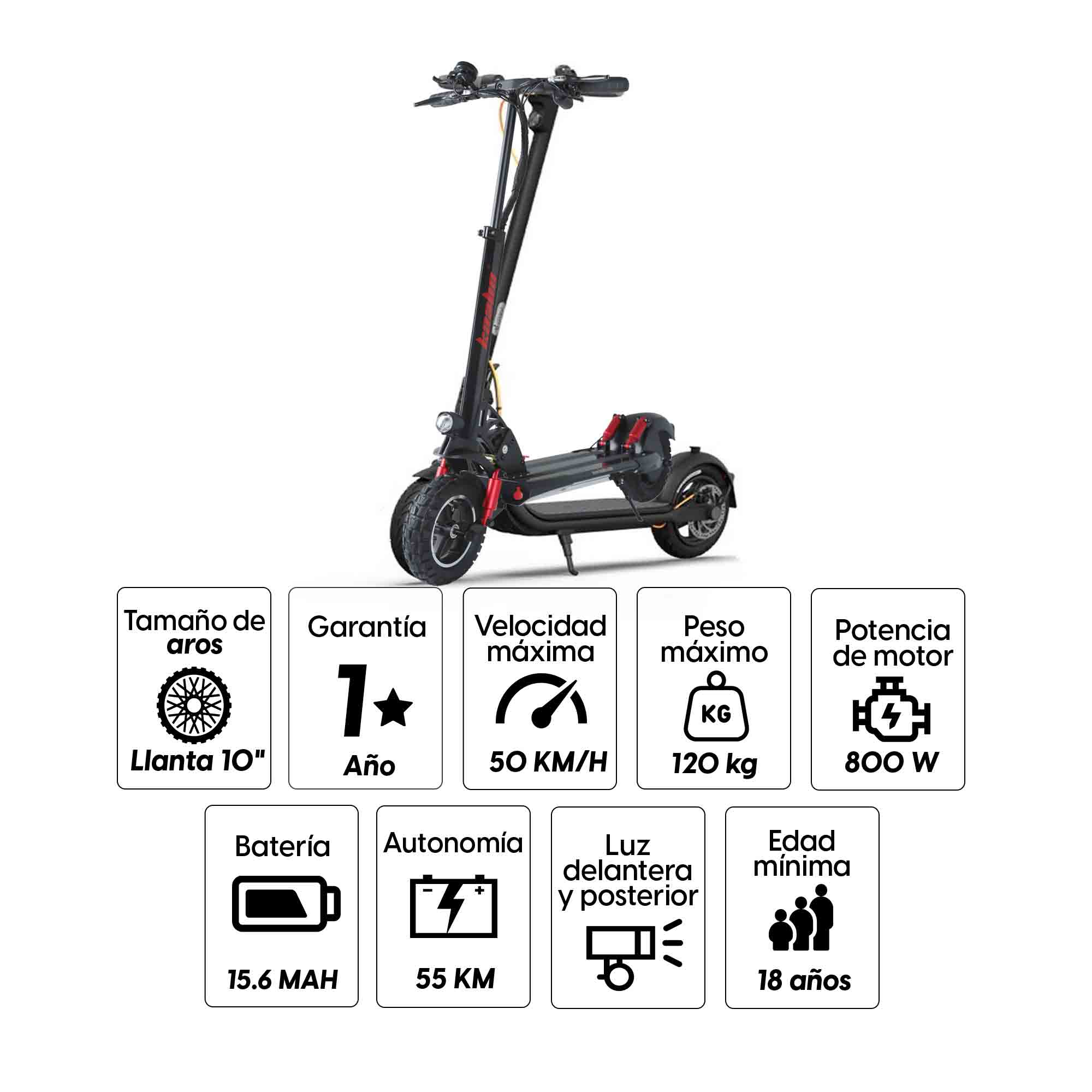 Imagen 2 del producto Scooter eléctrico Kaabo Skywalker 10C ECO 800 10"", autonomía hasta 55 km, vel. 50 km/h, 800w, carga de 8 horas
