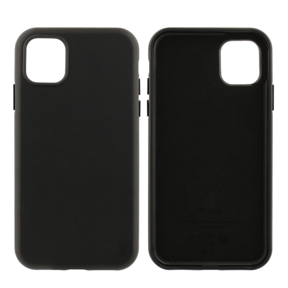 Case para iPhone 11, piel sintética, amortiguador de choques, negro