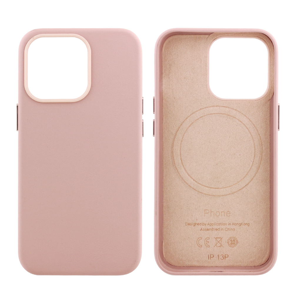 Case para iPhone 13 Pro, piel sintética, con MagSafe para carga inalámbrica, para accesorios magnéticos, rosado