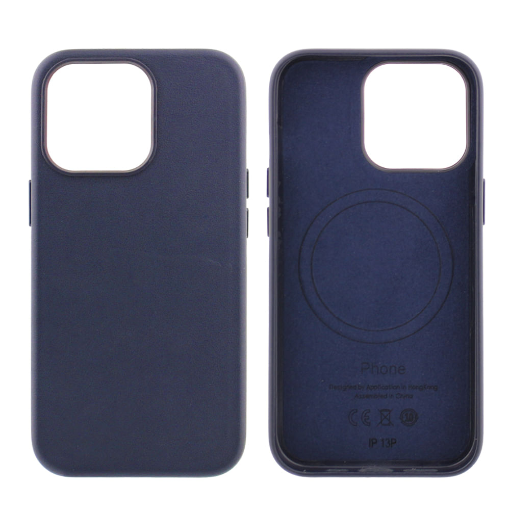 Case para iPhone 13 Pro, piel sintética, con MagSafe para carga inalámbrica, para accesorios magnéticos, azul