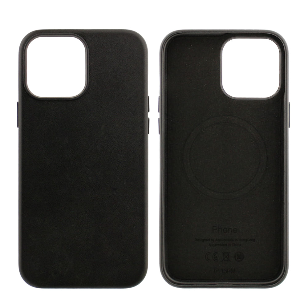 Case para iPhone 13 Pro Max, piel sintética, con MagSafe para carga inalámbrica, para accesorios magnéticos, negro