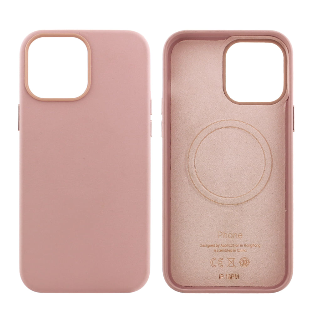 Case para iPhone 13 Pro Max, piel sintética, con MagSafe para carga inalámbrica, para accesorios magnéticos, rosado