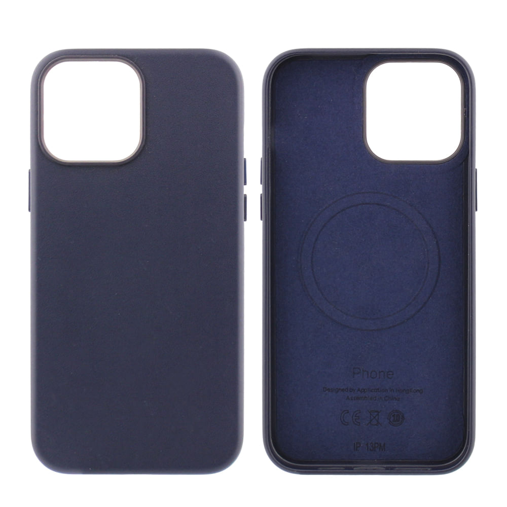 Case para iPhone 13 Pro Max, piel sintética, con MagSafe para carga inalámbrica, para accesorios magnéticos, azul