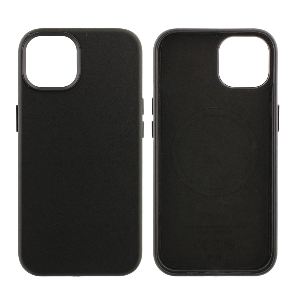Case para iPhone 14, piel sintética, con MagSafe para carga inalámbrica, para accesorios magnéticos, negro