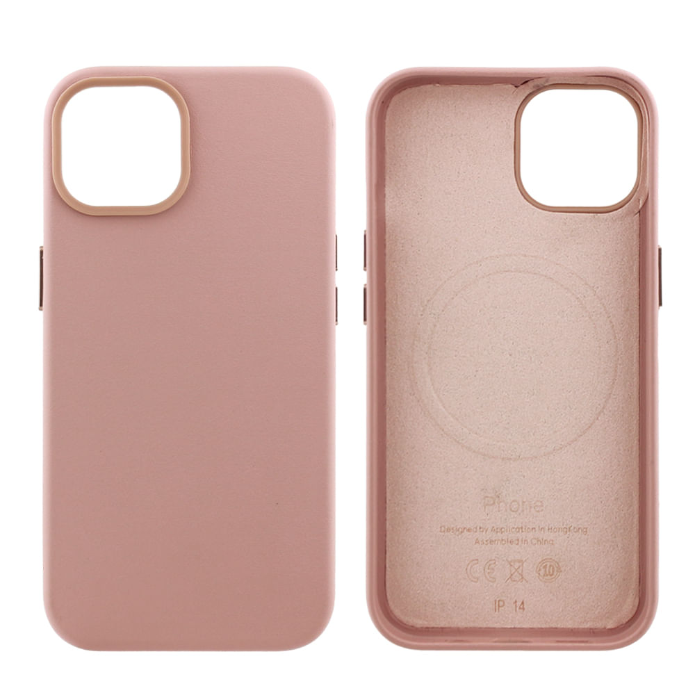 Case para iPhone 14, piel sintética, con MagSafe para carga inalámbrica, para accesorios magnéticos, rosado