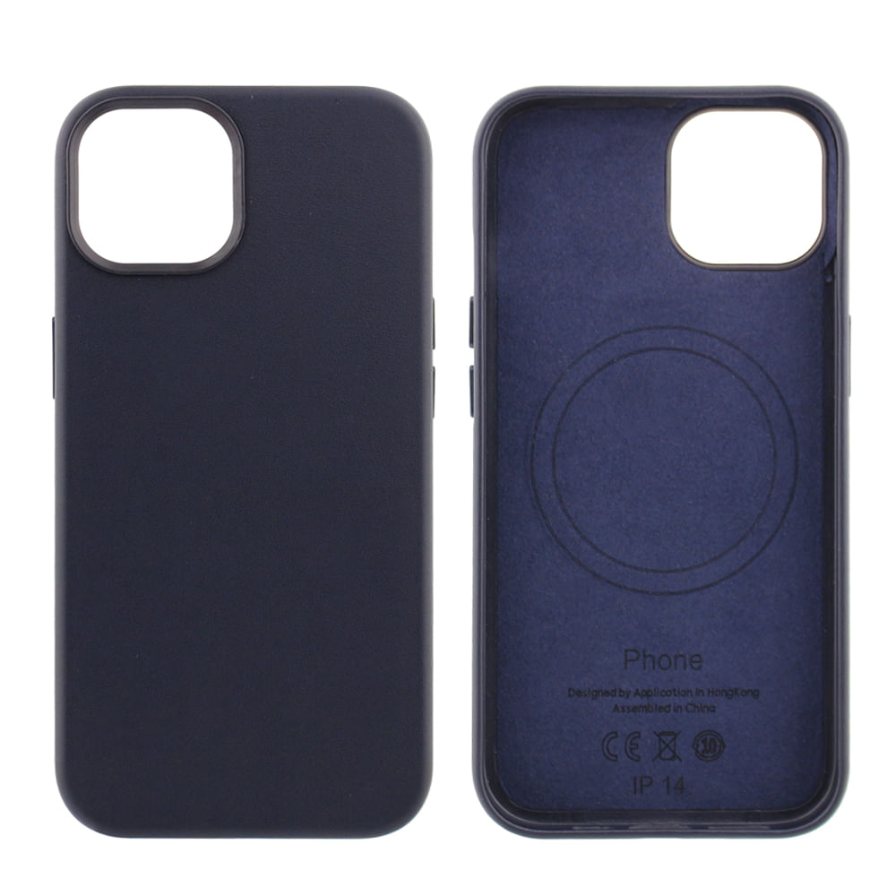 Case para iPhone 14, piel sintética, con MagSafe para carga inalámbrica, para accesorios magnéticos, azul