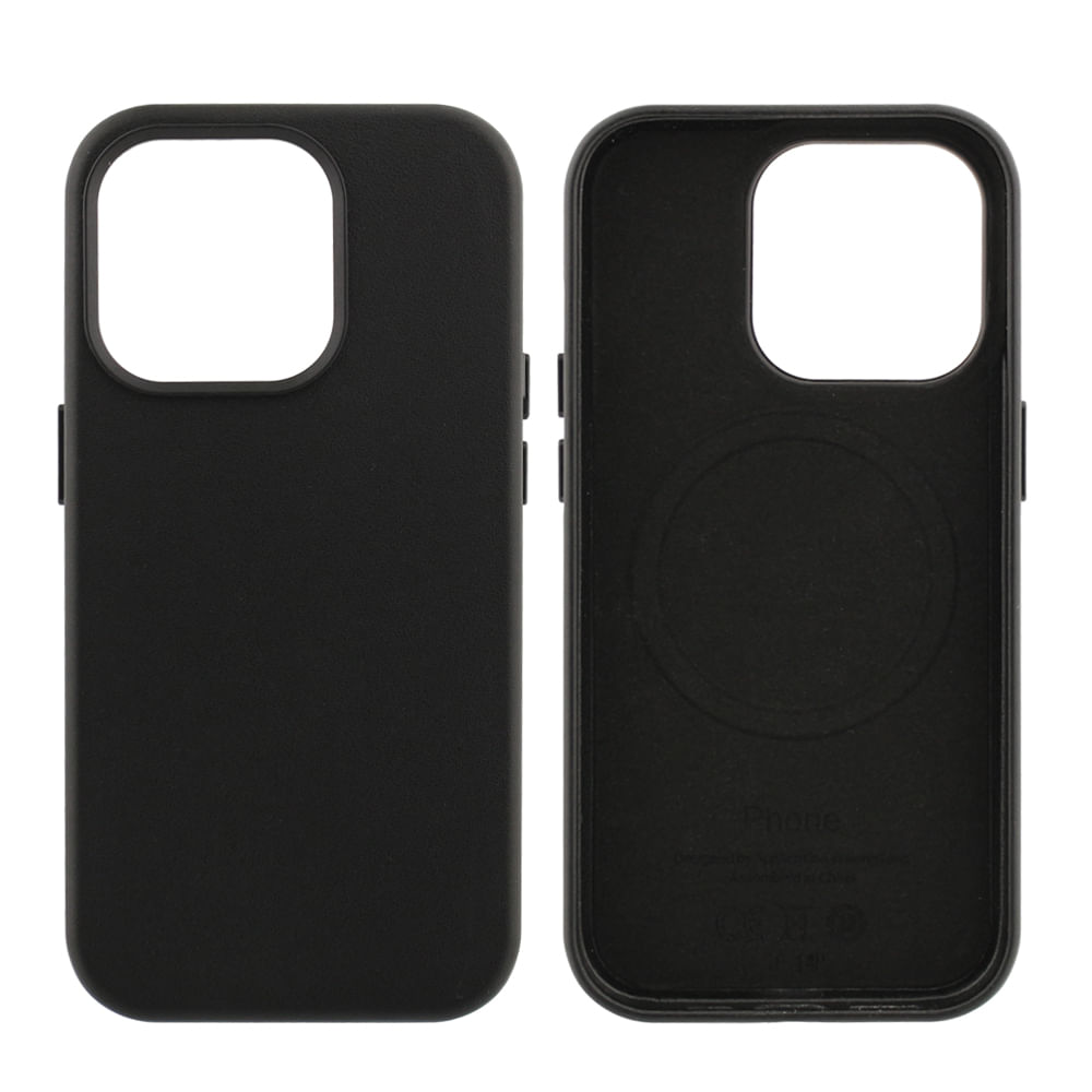 Case para iPhone 14 Pro, piel sintética, con MagSafe para carga inalámbrica, para accesorios magnéticos, negro