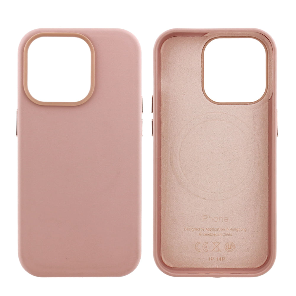 Case para iPhone 14 Pro, piel sintética, con MagSafe para carga inalámbrica, para accesorios magnéticos, rosado