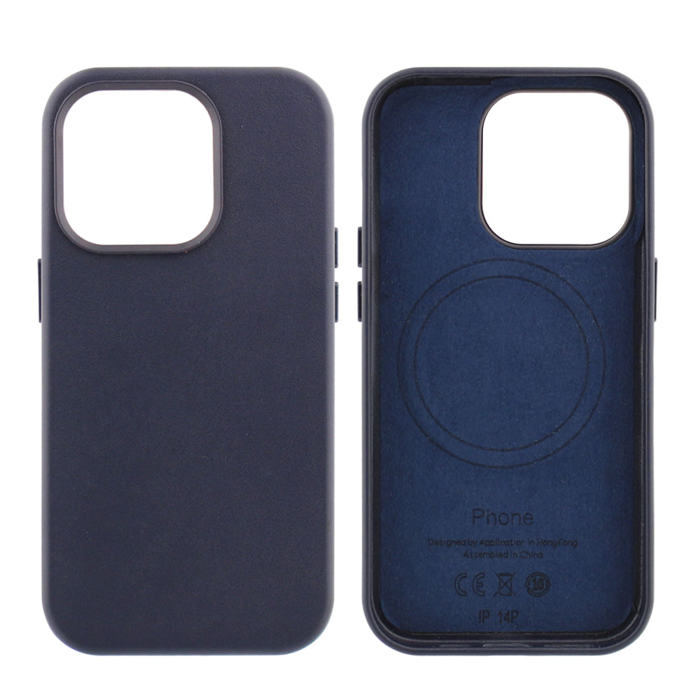 Case para iPhone 14 Pro, piel sintética, con MagSafe para carga inalámbrica, para accesorios magnéticos, azul