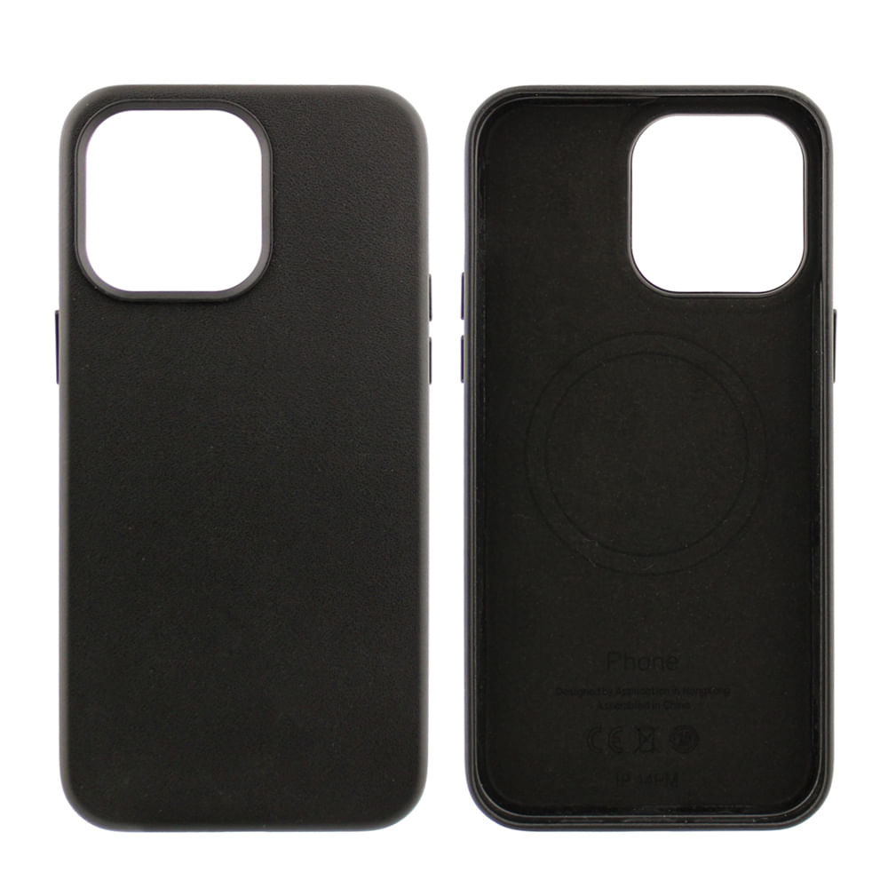 Case para iPhone 14 Pro Max, piel sintética, con MagSafe para carga inalámbrica, para accesorios magnéticos, negro