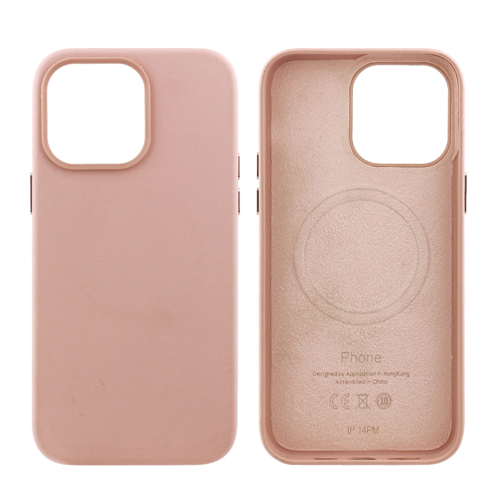 Case para iPhone 14 Pro Max, piel sintética, con MagSafe para carga inalámbrica, para accesorios magnéticos, rosado