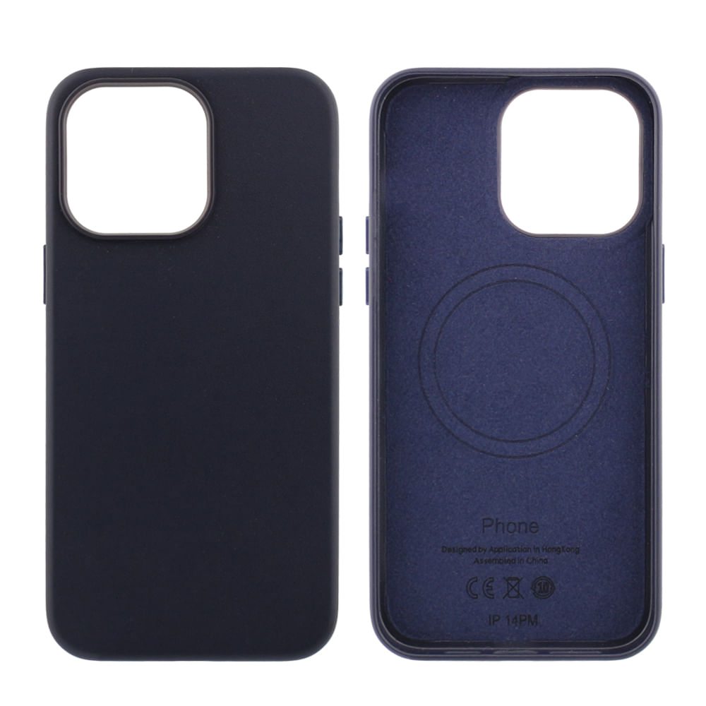 Case para iPhone 14 Pro Max, piel sintética, con MagSafe para carga inalámbrica, para accesorios magnéticos, azul