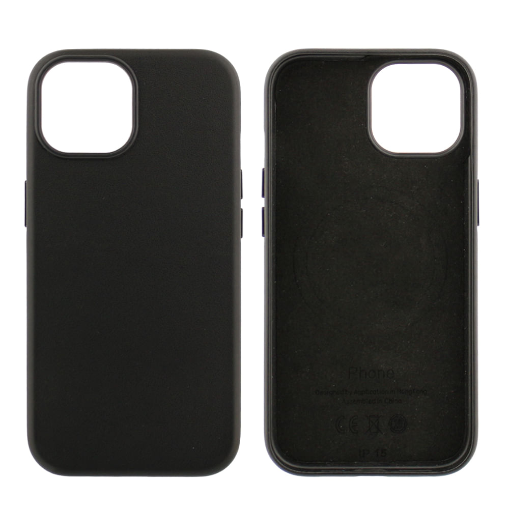 Case para iPhone 15, piel sintética, con MagSafe para carga inalámbrica, para accesorios magnéticos, negro