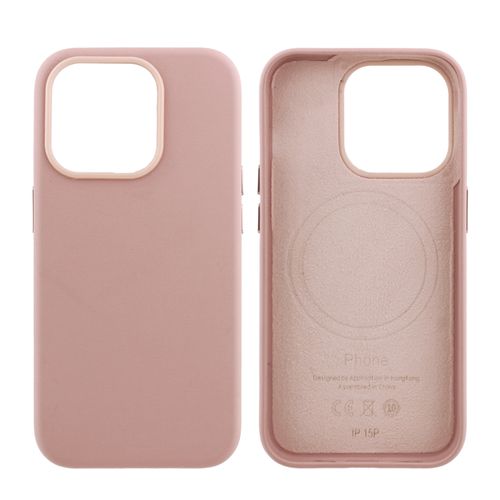 Case para iPhone 15 Pro, piel sintética, con MagSafe para carga inalámbrica, para accesorios magnéticos, rosado