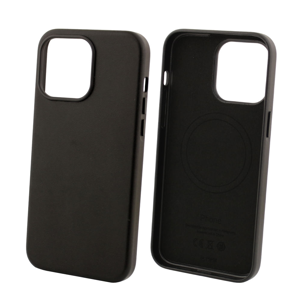 Case para iPhone 15 Pro Max, piel sintética, con MagSafe para carga inalámbrica, para accesorios magnéticos, negro