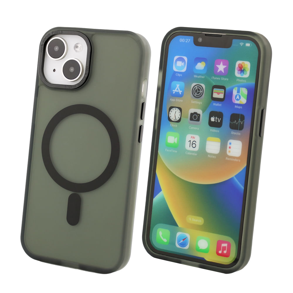 Case para iPhone 15, con MagSafe para carga inalámbrica, para accesorios magnéticos, rígido, mate traslúcido negro