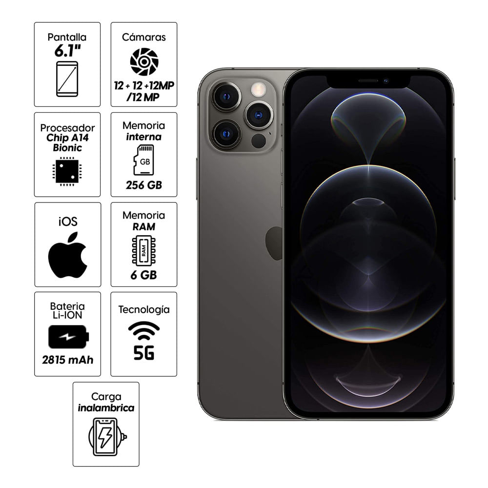 Imagen 2 del producto Acondicionado: iPhone 12 Pro 256GB, 6GB RAM, cámara trasera 12MP y frontal 12MP, 6.1"", negro