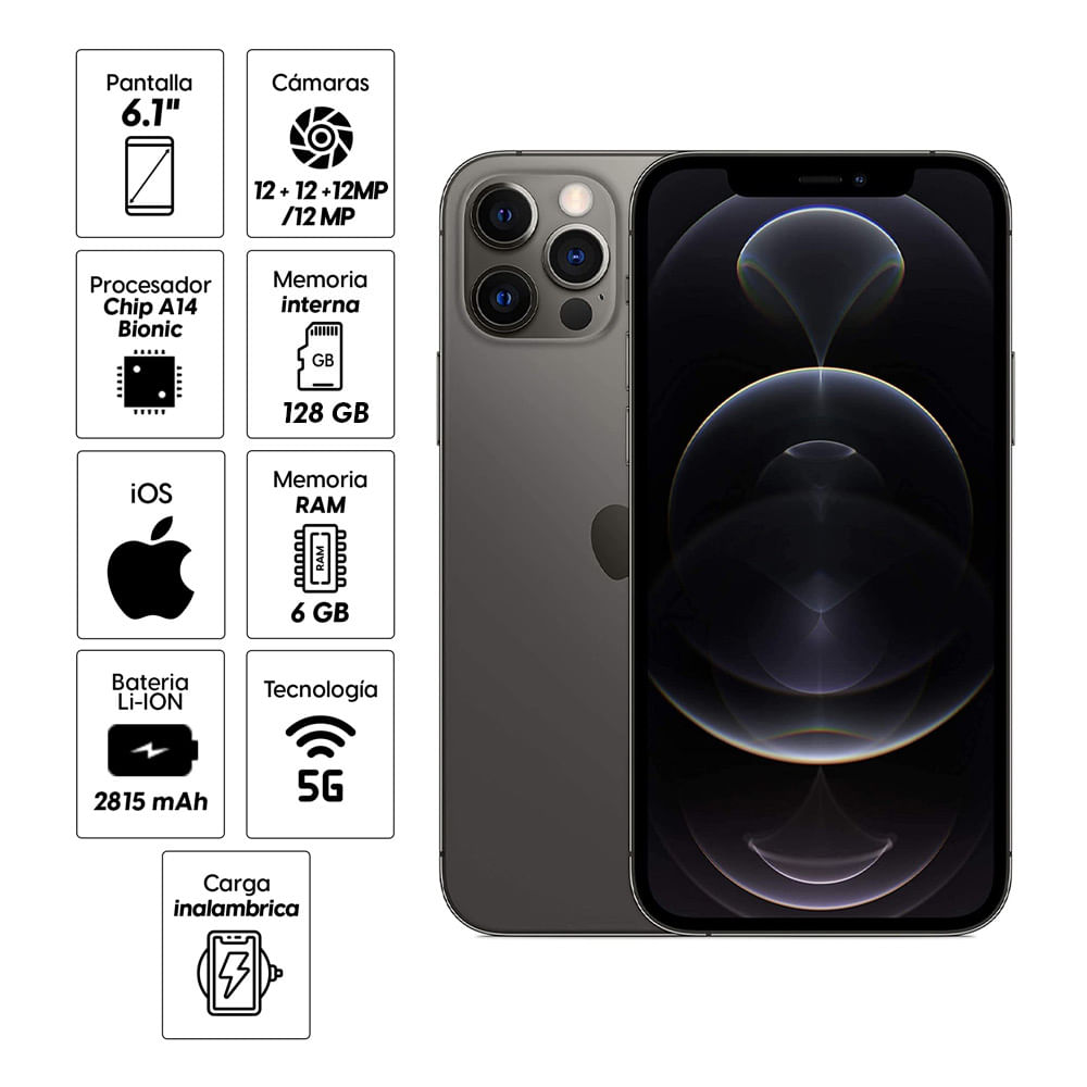Imagen 2 del producto Acondicionado: iPhone 12 Pro 128GB, 6GB RAM, cámara trasera 12MP y frontal 12MP, 6.1"", negro