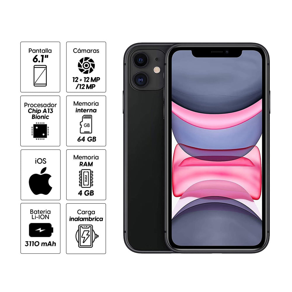 Imagen 2 del producto Acondicionado: iPhone 11 64 GB, 4GB RAM, cámara trasera 12MP y frontal 12MP, 6.1"", negro