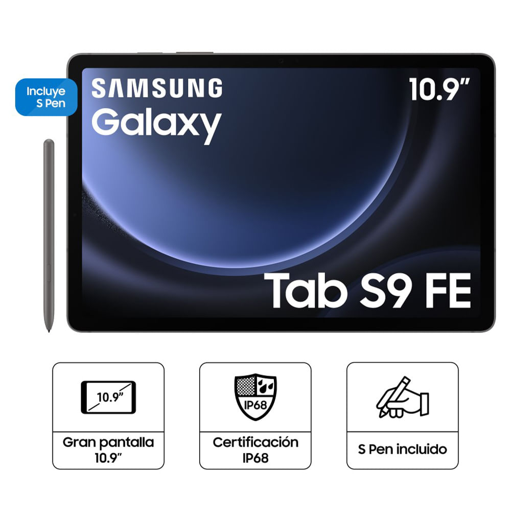 Imagen 2 del producto Tablet Samsung Galaxy Tab S9 FE 10.9"", 128GB, 6GB RAM, 2304x1440 (WUXGA+), cámara principal 8MP y frontal 12MP, negro + cargador 25W