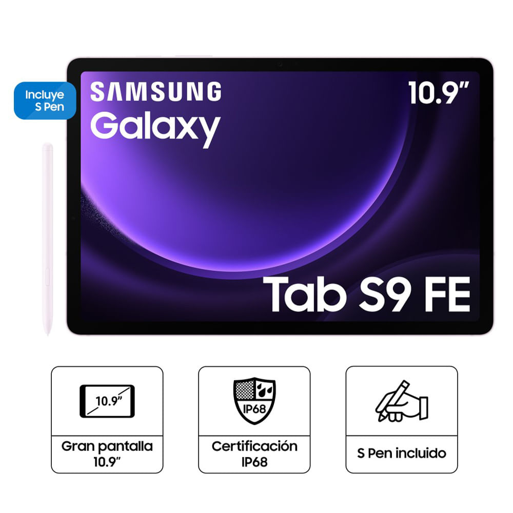 Imagen 2 del producto Tablet Samsung Galaxy Tab S9 FE 10.9"", 128GB, 6GB RAM, 2304x1440 (WUXGA+), cámara principal 8MP y frontal 12MP, lila + cargador 25W