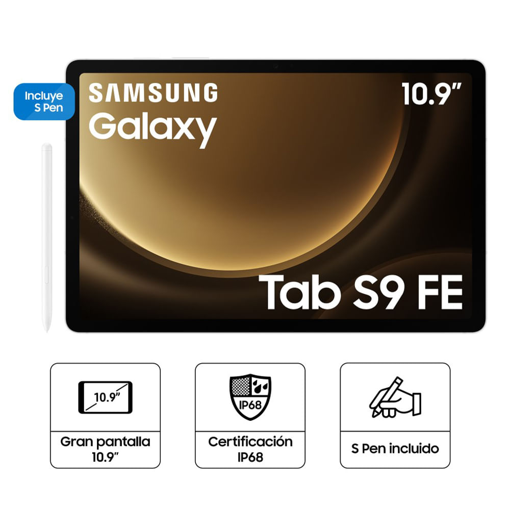 Imagen 2 del producto Tablet Samsung Galaxy Tab S9 FE 10.9"", 128GB, 6GB RAM, 2304x1440 (WUXGA+), cámara principal 8MP y frontal 12MP, plateado + cargador 25W