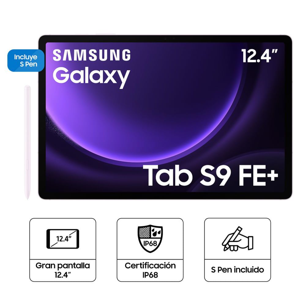 Imagen 2 del producto Tablet Samsung Galaxy Tab S9 FE Plus 12.4"", 128GB, 6GB RAM, 2560 x 1600 (WQXGA), cámara principal 8MP + 8MP y frontal 12MP, lila + cargador 25W