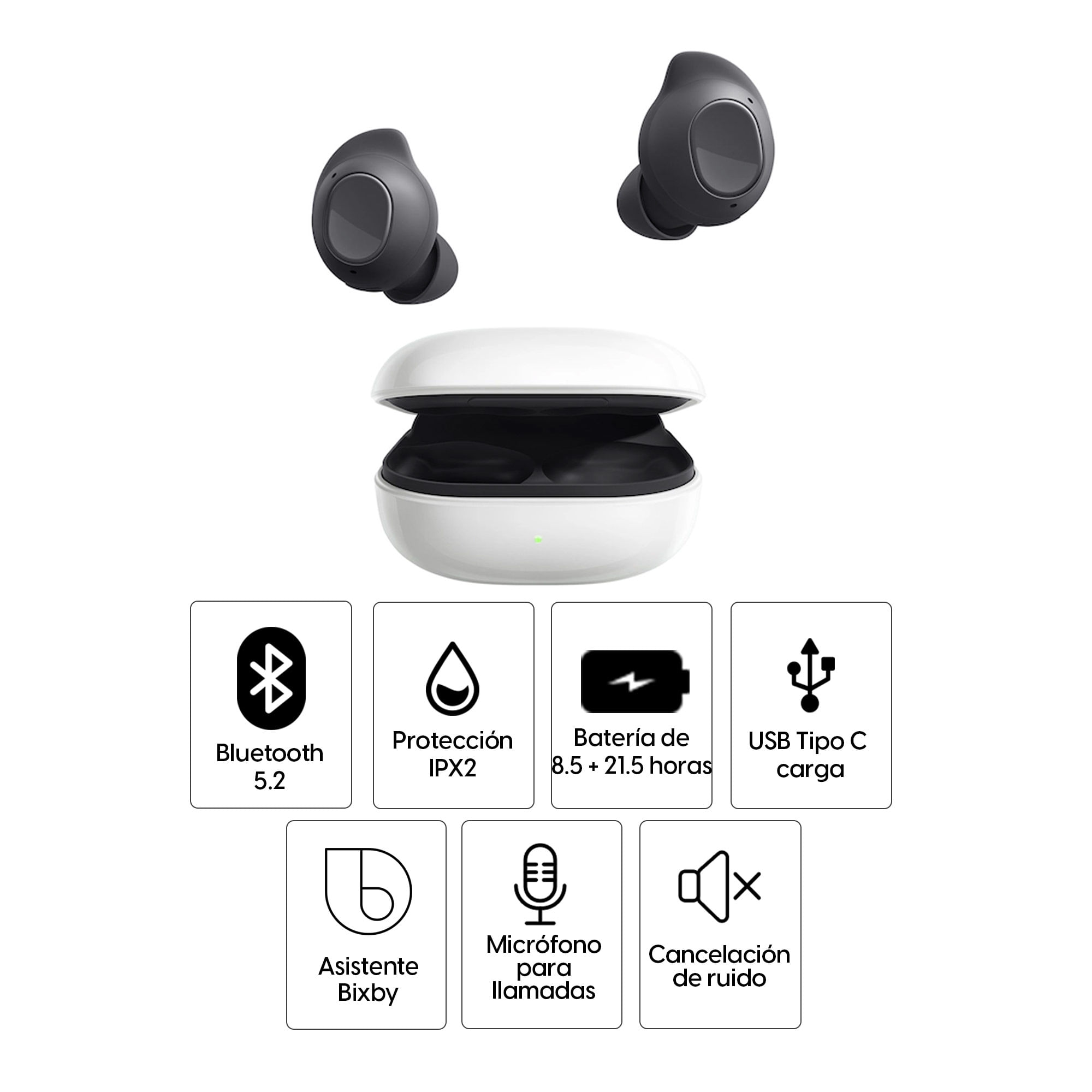 Imagen 2 del producto Audífonos bluetooth True Wireless Samsung Galaxy Buds FE cancelación de ruido resistente agua IPX2, duración máx. 30 horas con estuche de carga, negro