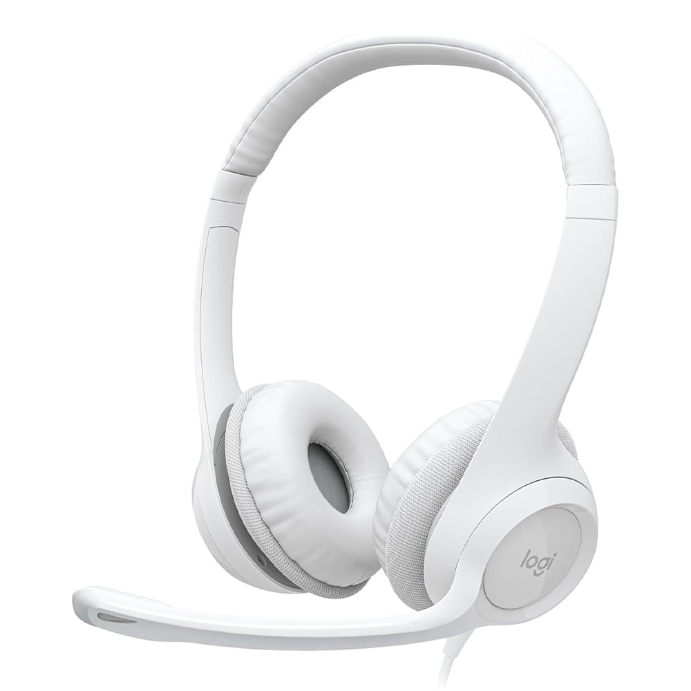 Audífonos alámbrico Logitech H390 con micrófono, conexión usb, control de volumen, cable 1.9m, blanco
