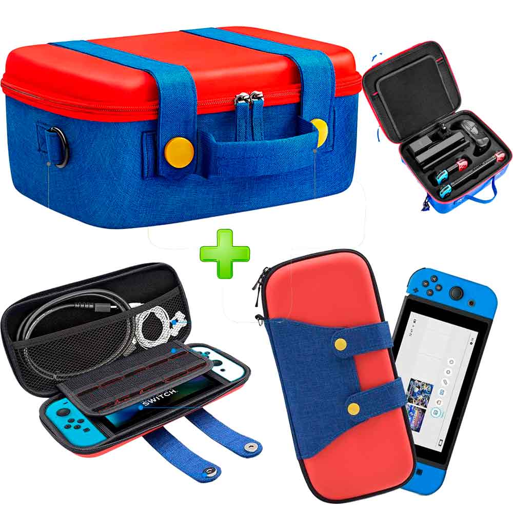 Imagen 2 del producto Pack Maleta para Nintendo Switch y Oled Rojo/Azul + Estuche Mario Rojo/Azul