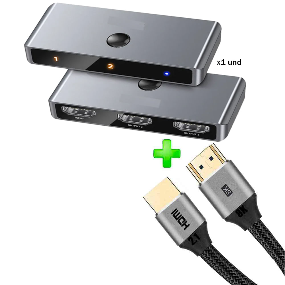 Imagen 1 del producto Pack Switcher HDMI Bidireccional 4K 60Hz 2 en 1 + Cable HDMI 2.1