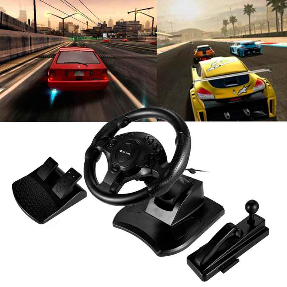 Imagen 2 del producto Timón con Pedales, compatible con PS4, PC, Switch, Xbox One/360 PS3, giro 180°, negro