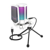Micrófono Fifine Ampligame A6V, RGB, USB Cardioide, blanco
