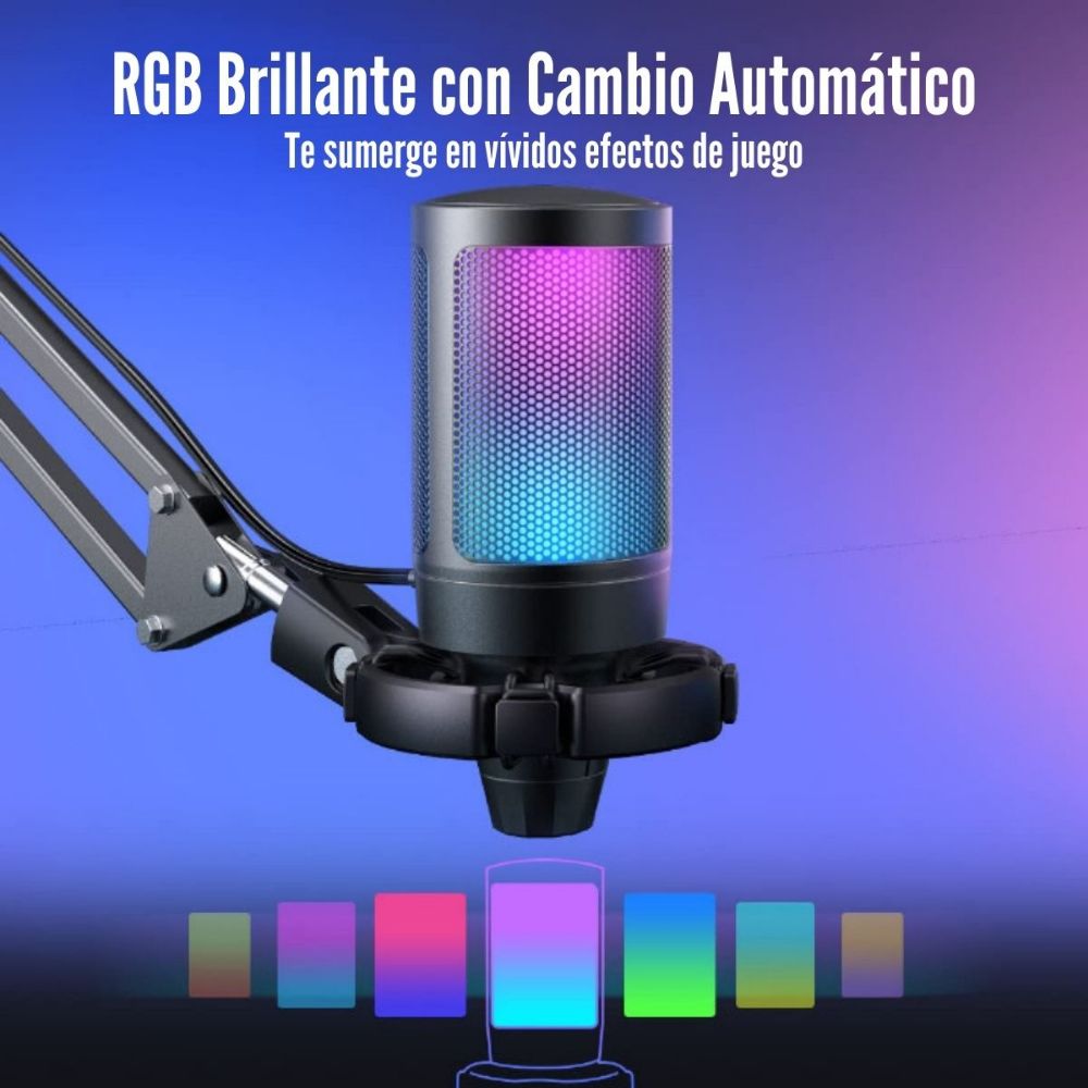 Imagen 2 del producto Micrófono Fifine Ampligame A6T RGB (incluye Brazo) - Blue