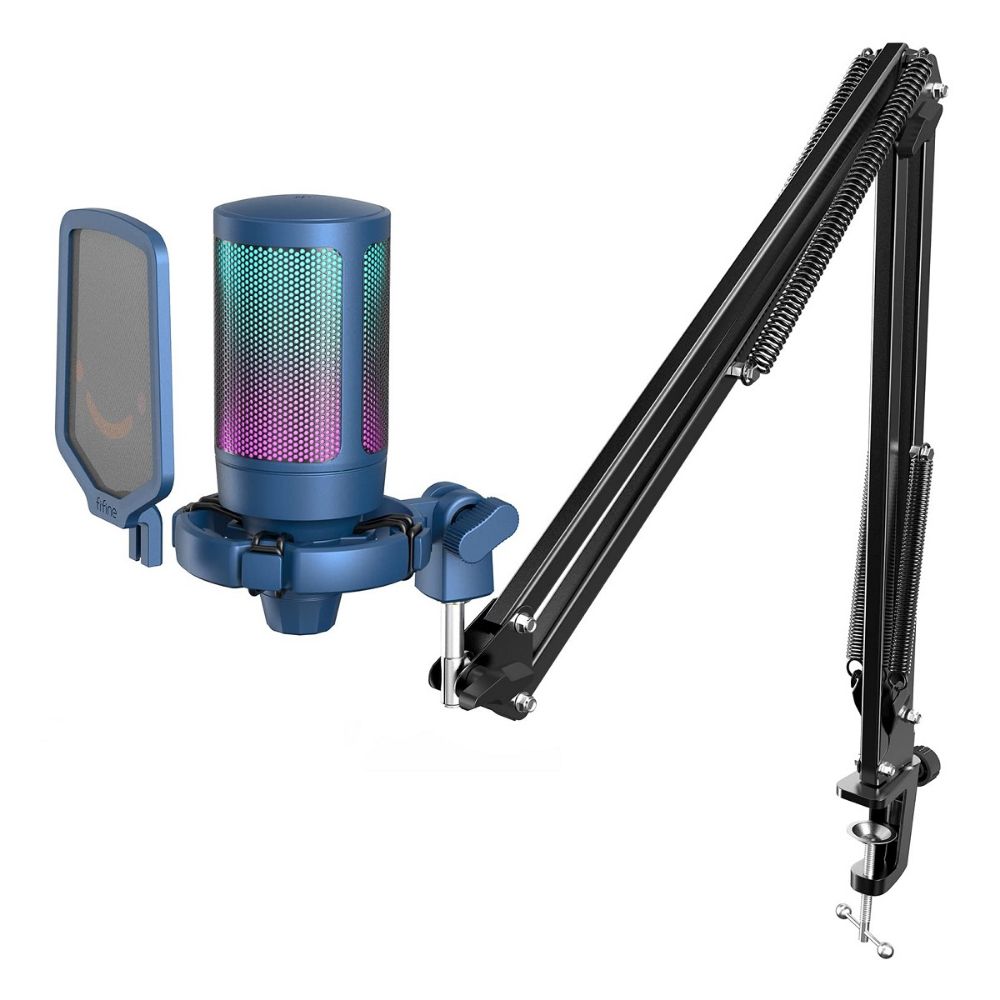 Micrófono Fifine Ampligame A6T RGB (incluye Brazo) - Blue