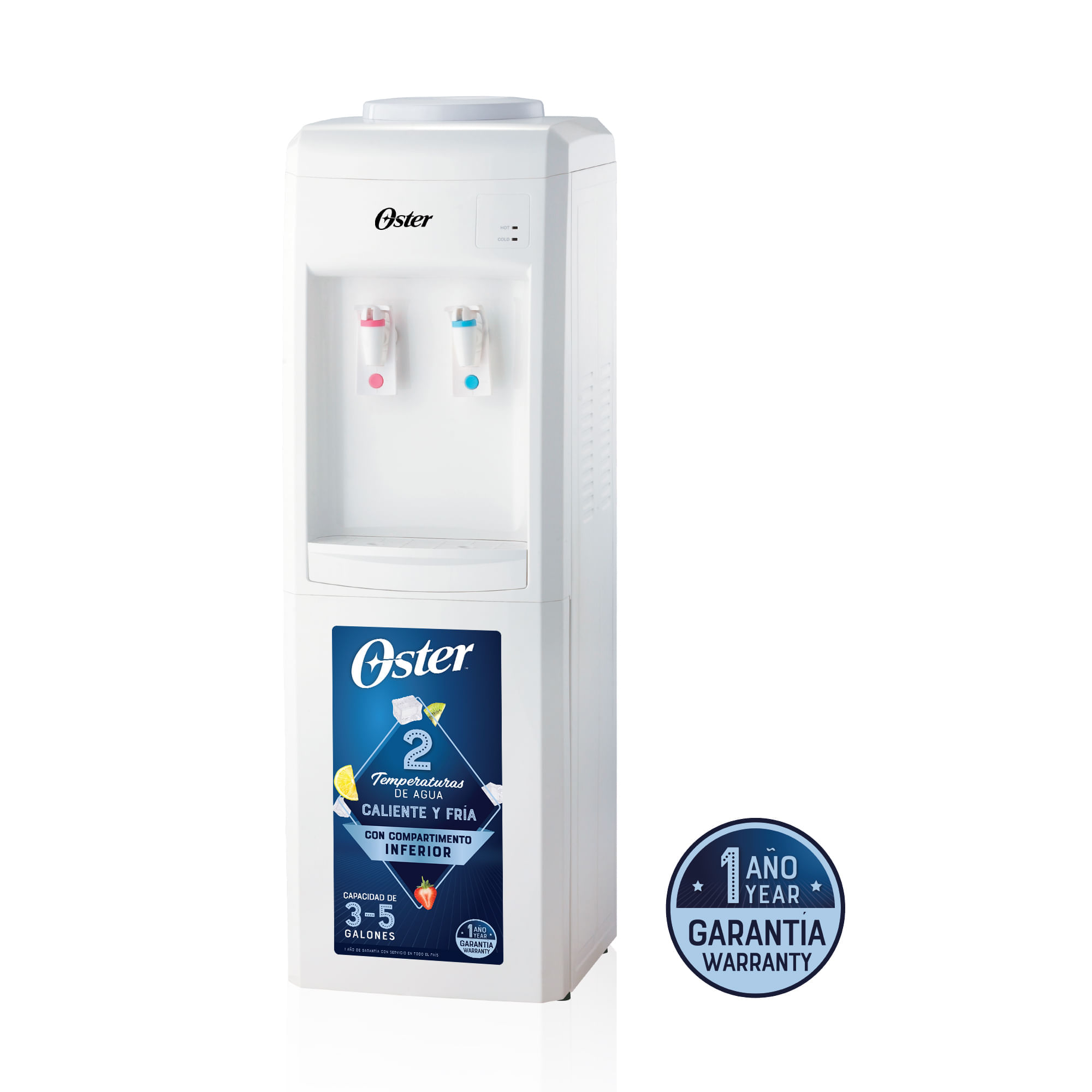 Imagen 2 del producto Dispensador de agua Oster OSPWDA8001W, 20 litros, 3 a 5 galones, análogo, blanco