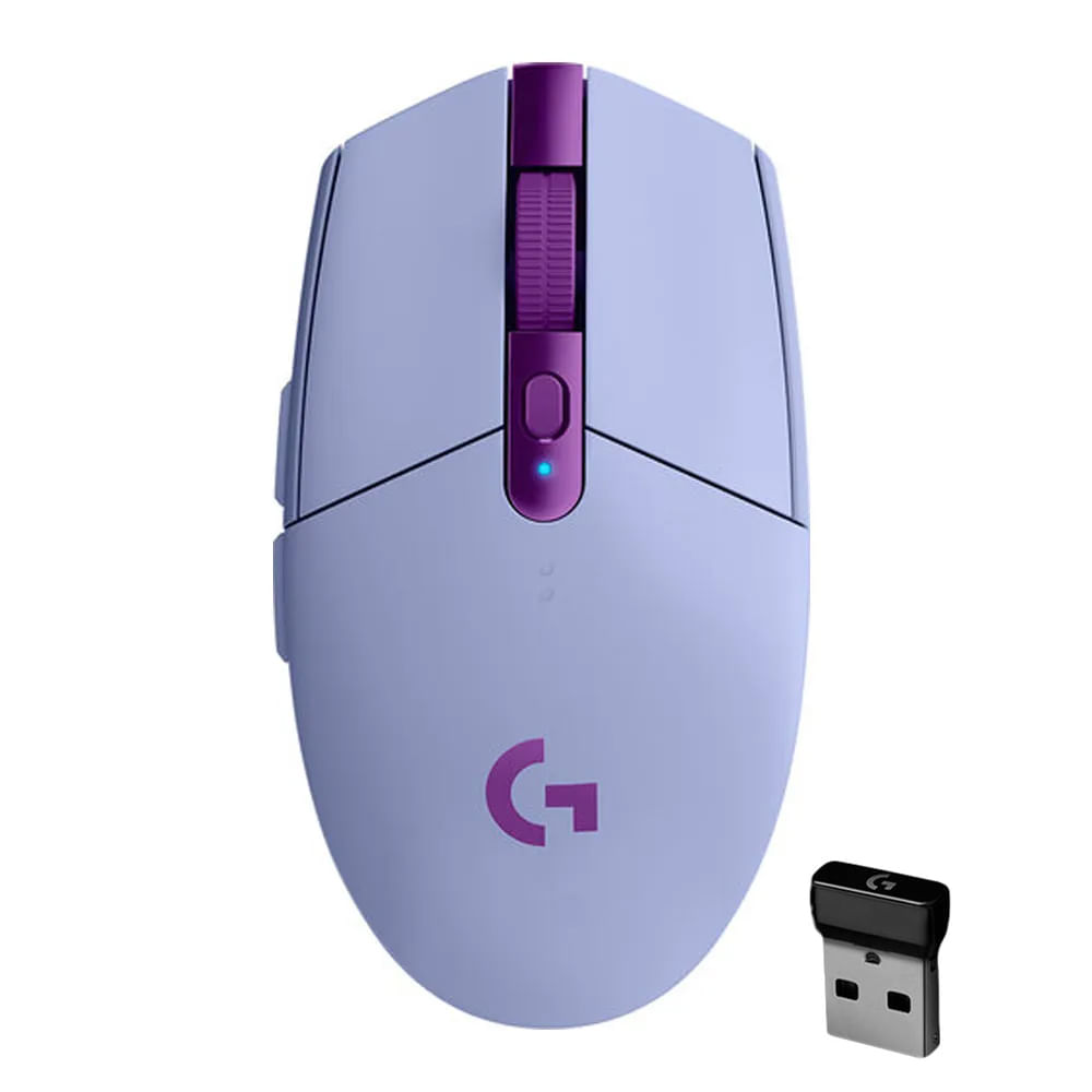 Mouse gamer Logitech G305 Lightspeed Wireless, receptor usb, 12000 dpi, 6 botones, usa pila, lila
