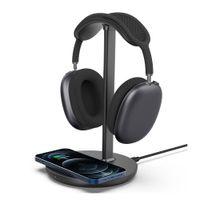 Cargador inalámbrico iBox 15W, para airpods max, con soporte para auriculares, negro