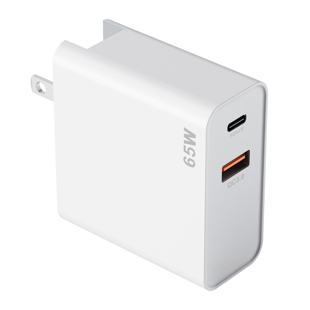 Cargador de pared Coolbox GMobile dual, 1 puerto usb, 1 puerto tipo c, 65W, blanco