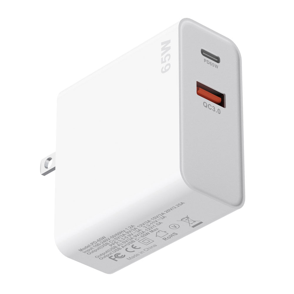 Imagen 2 del producto Cargador de pared Coolbox GMobile dual, 1 puerto usb, 1 puerto tipo c, 65W, blanco