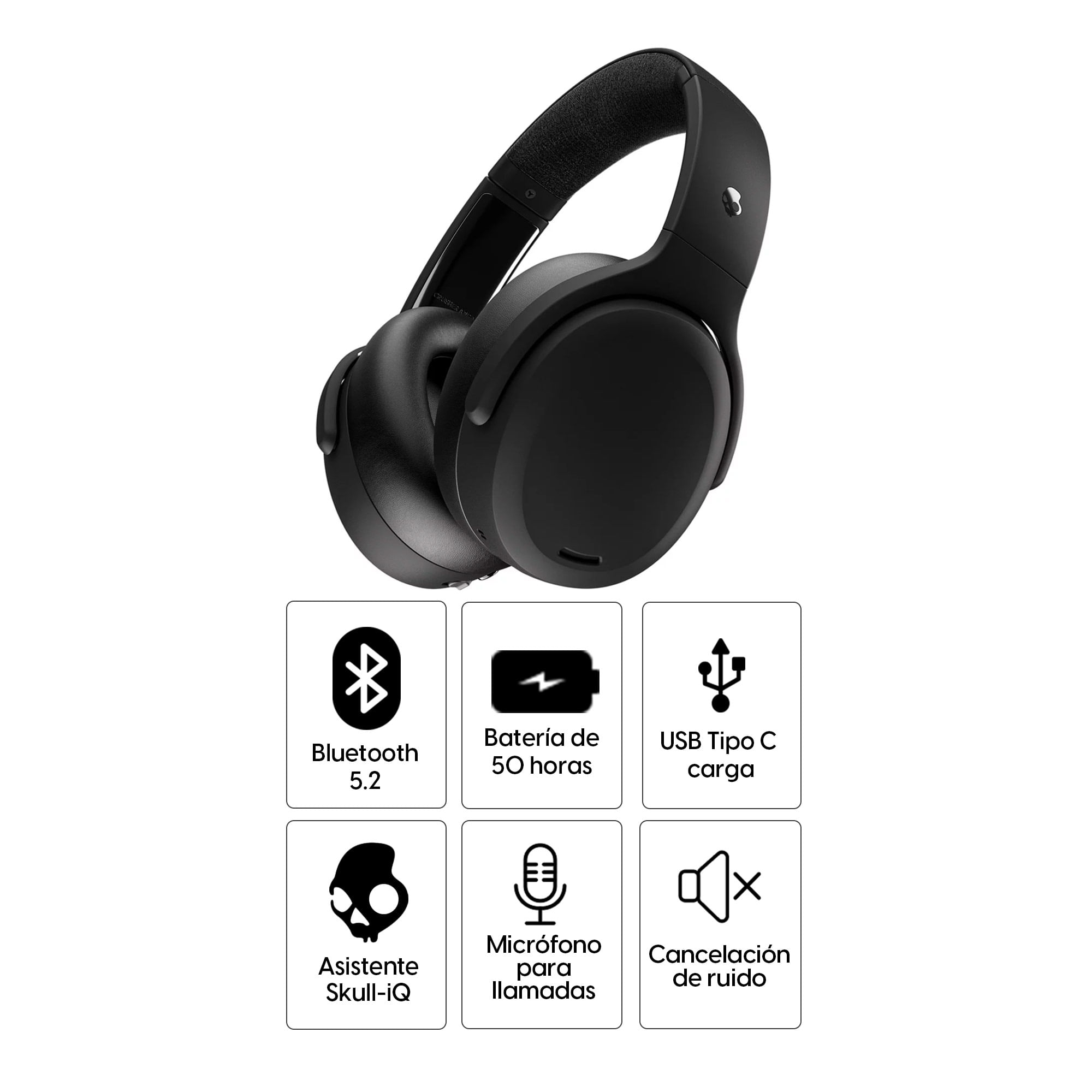 Imagen 2 del producto Audífonos Skullcandy Crusher ANC XT 2 cancelación de ruido, graves personalizables, hasta 50 horas de batería, negro