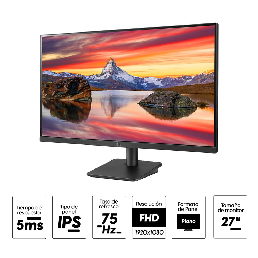 Imagen 2 del producto Monitor plano 27"" LG 27MP400-B Panel IPS, FHD(1920x1080), 5 ms,75 Hz, entradas VGA/HDMI