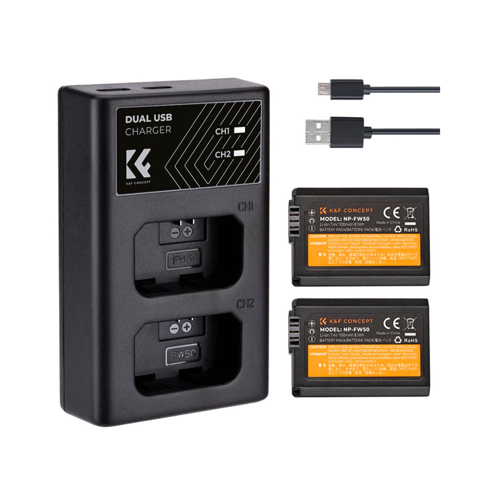 Kit cargador doble K&F Concept KF28.0015 + 2 baterías Sony NP-FW50